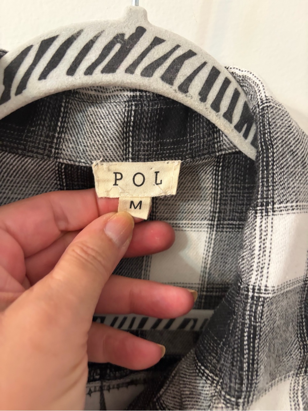 POL Customized Black & White Plaid Button-Down with flag panel sewn on back - Picture 4 of 5